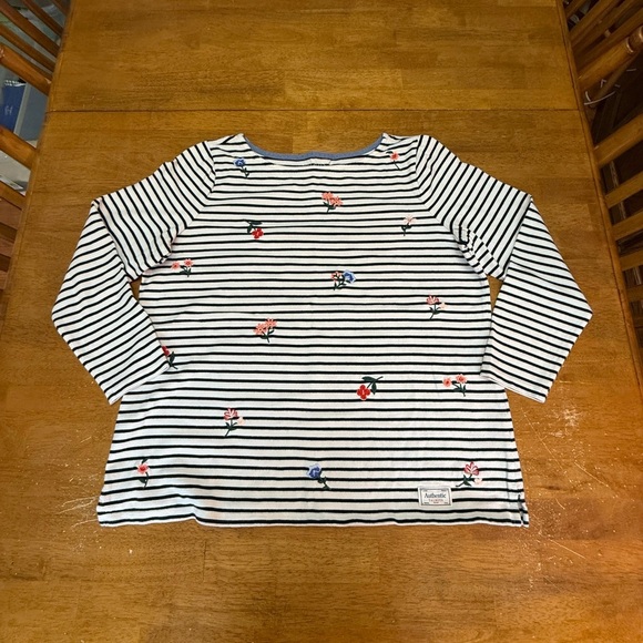 Talbots Navy and White Embroidered Floral Striped Top 1X - Picture 2 of 5